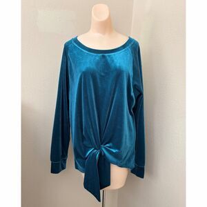 Velvet Tie Front Top Womens Medium Teal Blue Holiday Event Elegant Fundraiser